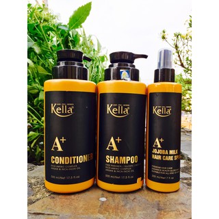 Bộ dầu gội, dầu xả, xịt dưỡng chăm sóc tóc hư tổn Kella A+ Premium 500ml