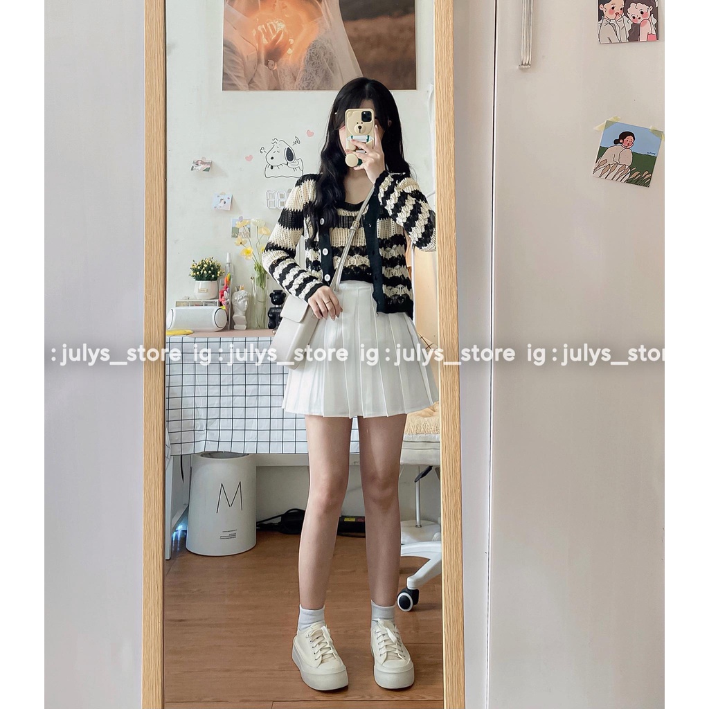 SET áo len cardigan kẻ ngang 2798 (ảnh thật kèm video)