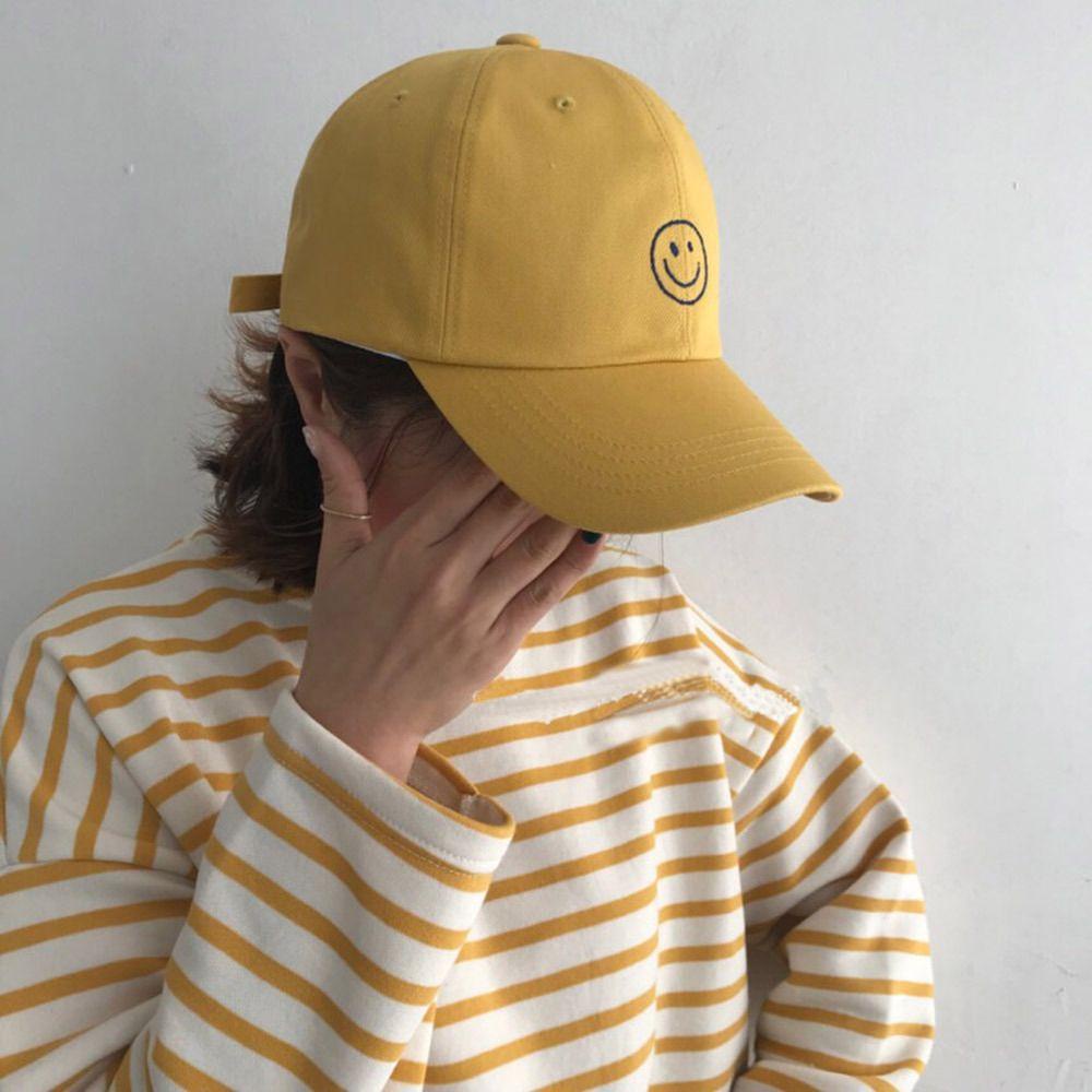 Qqmall Mũ Lưỡi Trai Chống Nắng Thêu Hình Mặt Cười Nhiều Màu Tùy Chỉnh Phong Cách Hipster Hàn Quốc Cho Nữ