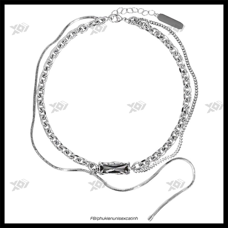 Vòng cổ Mặt Đính Đá Màu Đen Bằng Thép Titan Không Gỉ - Dây Chuyền Nam Nữ Thời Trang Phá Cách