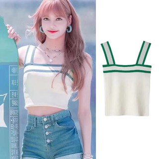 blackpink Lisa Áo Tank Top Dệt Kim Màu Xanh Lá In Hình Blackpink LISA Dễ Thương Kiểu Hàn Quốc