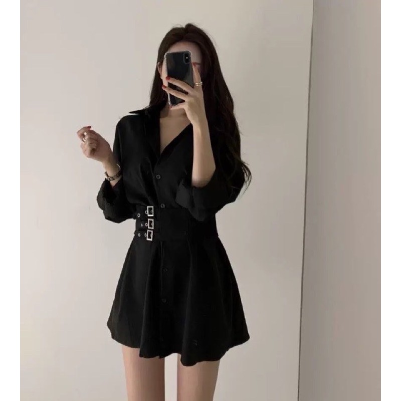 (Sẵn đai 1 dây)⚡Váy sơ mi, đầm sơ mi nữ có đai quyến rũ cá tính - 3 ảnh khách mặc thật cuối | BigBuy360 - bigbuy360.vn