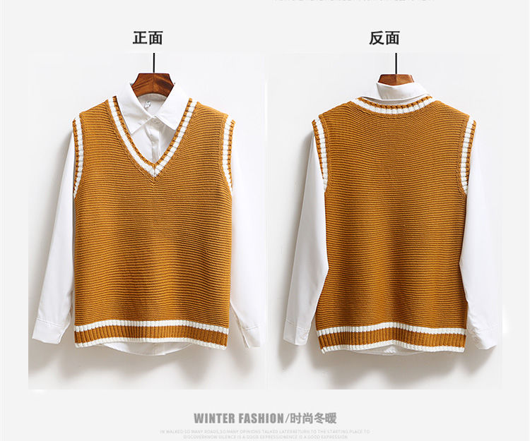 Áo Sweater Dệt Kim Không Tay Cổ Chữ v Phong Cách Thời Trang Hàn Quốc 2020