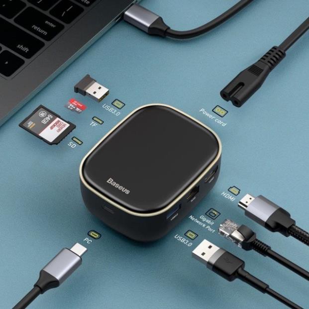 Bộ Hub mở rộng 7 in 1 tích hợp sạc 60W Baseus (USB 3.0*2 + HDMI + SD/TF + RJ45 , 60W, 5Gbps)