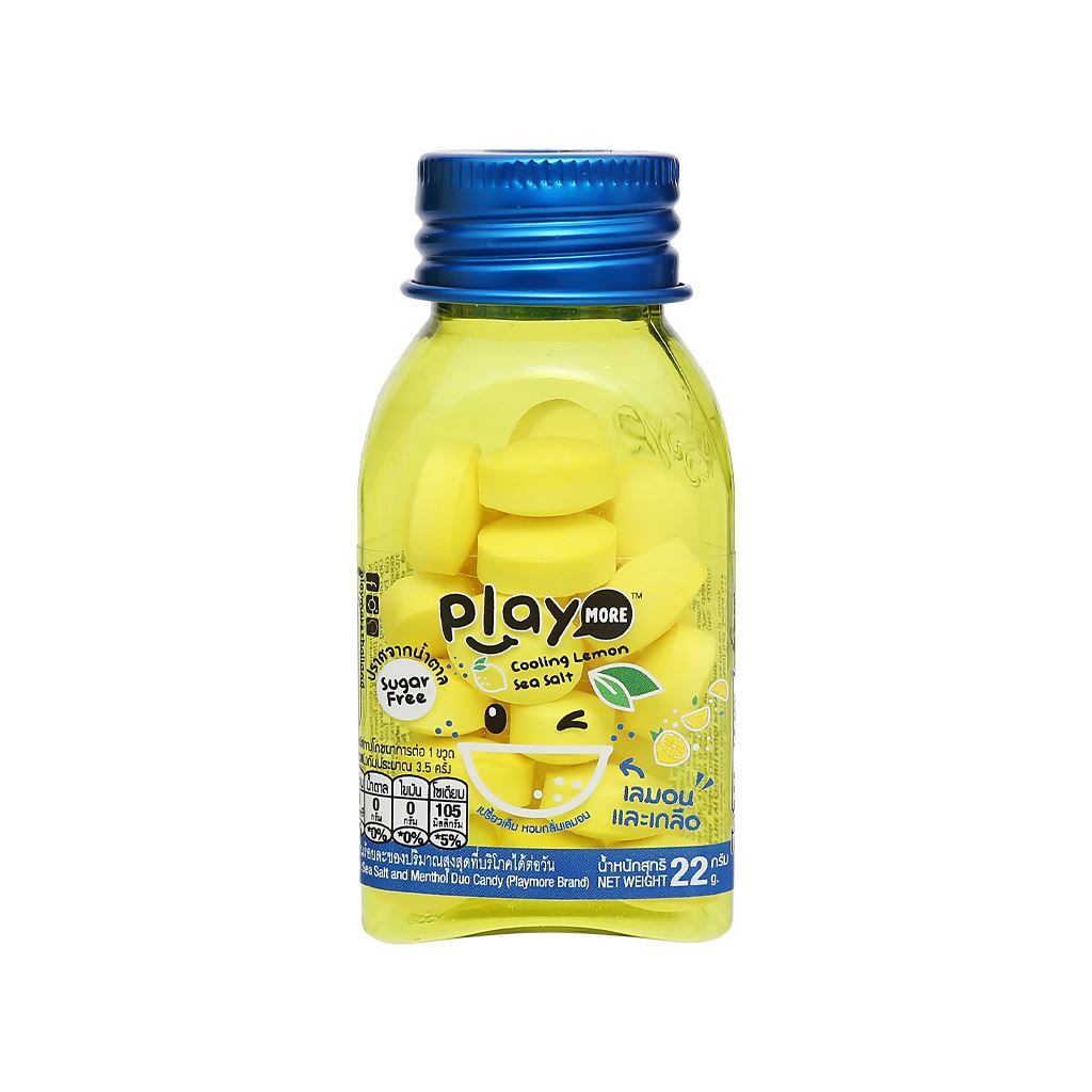 Kẹo The Không Đường Hương Chanh Muối PLAY MORE Cooling Lemon Sea Salt (Lọ 22g vàng lợt)