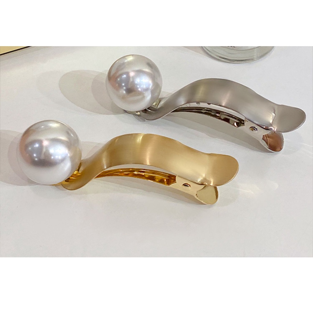 Kẹp Tóc Mỏ Vịt Bằng Kim Loại Đính Ngọc Trai Giả Kiểu Pháp 2022