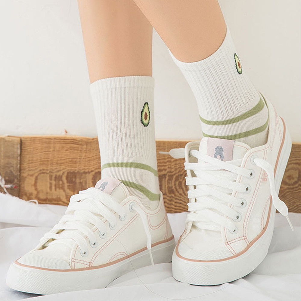 Vớ cotton cổ cao họa tiết kẻ sọc/hoa/quả bơ dễ thương phong cách Nhật Bản thời trang cho nữ