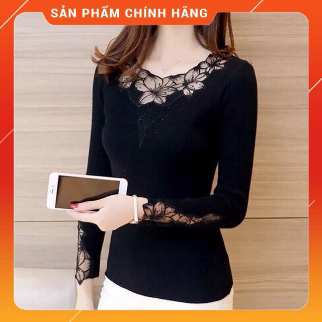 12.12 Xả hàng - Áo len phối ren tay và cổ cực xinh có sẵn - Sắn hàng trong kho