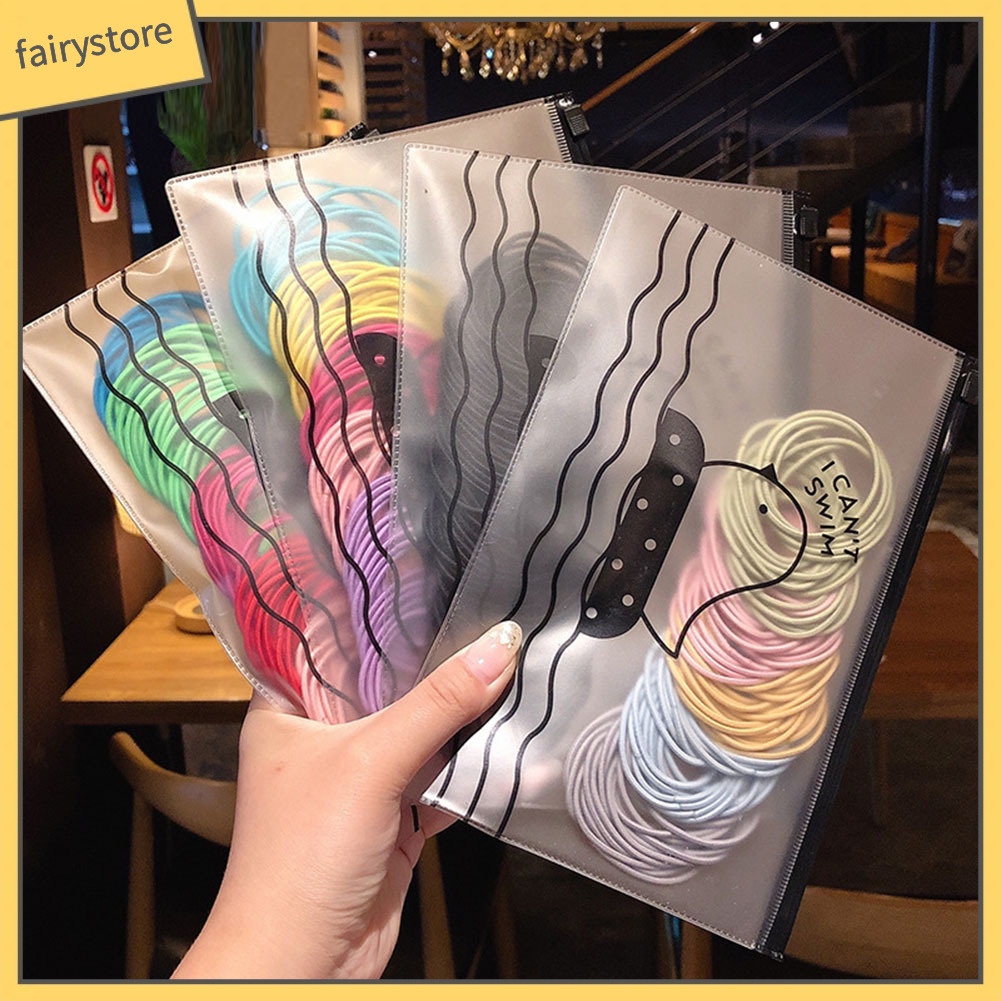 Set 100 Dây Buộc Tóc Co Giãn Màu Trơn Tiện Dụng Cho Nữ