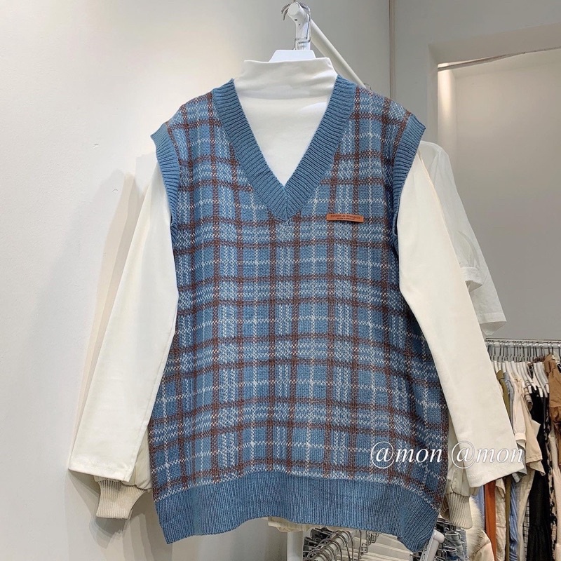 Áo gile len kẻ dáng rộng mẫu mới siêu hot,phong cách hàn quốc | BigBuy360 - bigbuy360.vn