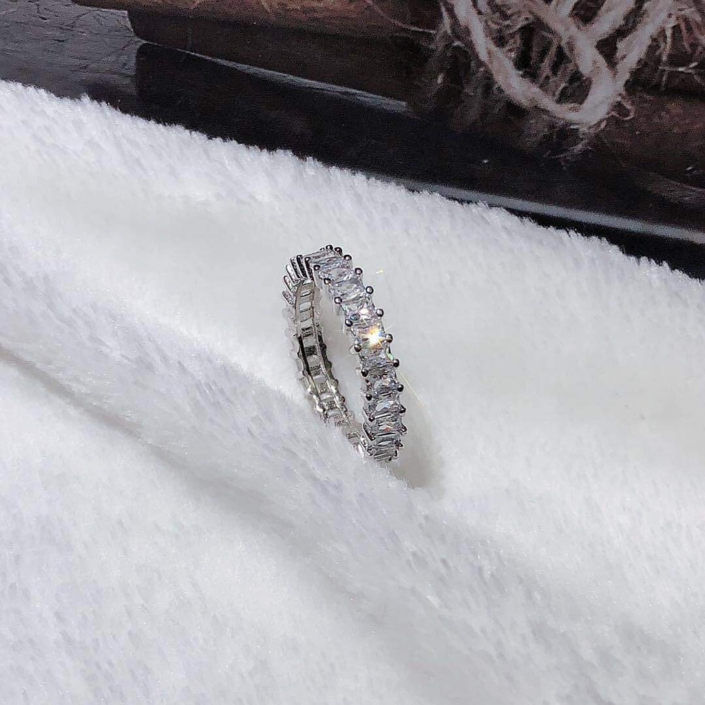 Nhẫn bạc nhẫn một hàng đá tròn Full đá Van Jewelry V10012 sáng lấp lánh kiểu dáng sang trọng