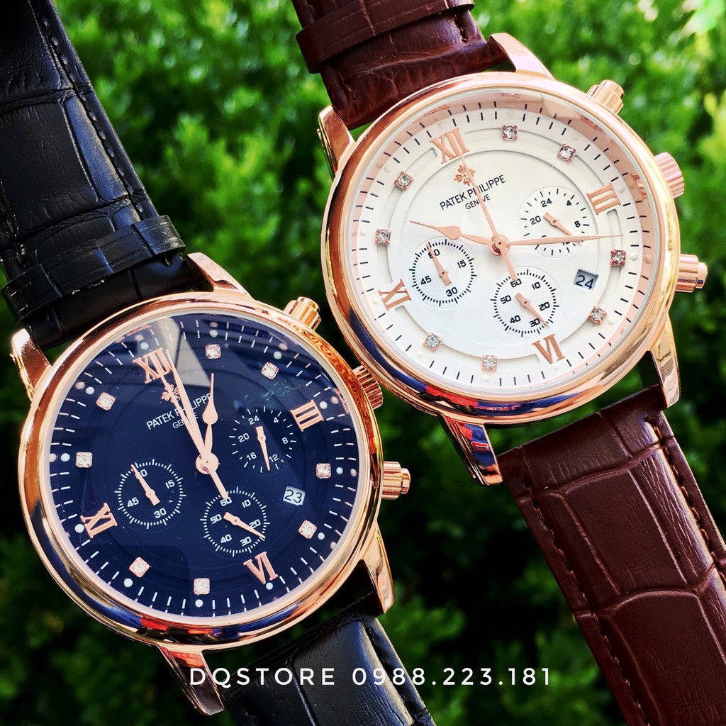 Đồng hồ nam Chronograph P.a.t.e.k phiên bản dây da cao cấp, mặt kính sapphire chống xước, chống nước tốt 3ATM