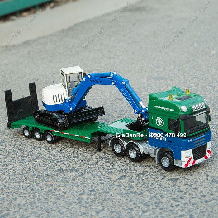 Xe Mô Hình Kim Loại Xe Tải Chở Xe Đào Bánh Xích Mini Tỉ Lệ 1:50 - Kdw