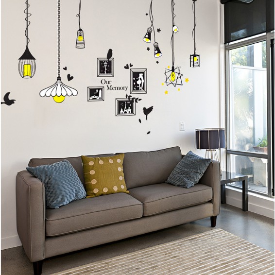 Decal trang trí bóng đèn dây One Memory (7 bóng 4 khung ảnh )