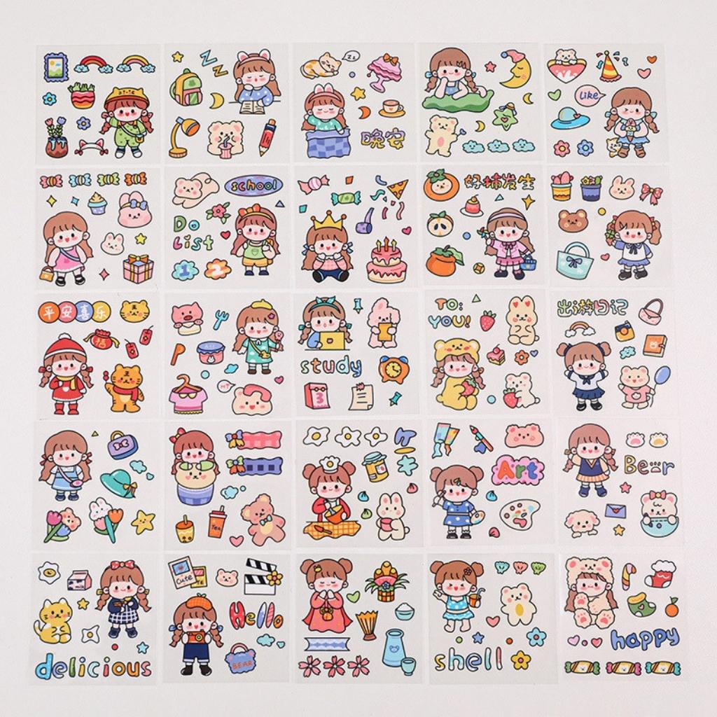 Hình Dán Sticker Cute EDUSKY Set 25 Nhãn Dán Trong Suốt Không Thấm Nước Cho Học Sinh Sinh Viên Trang Trí