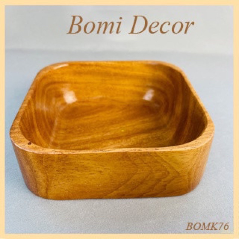 Tô gỗ decor BOMI - Tô gỗ đựng đồ ăn gỗ đỏ hình vuông siêu đáng yêu BOMK76