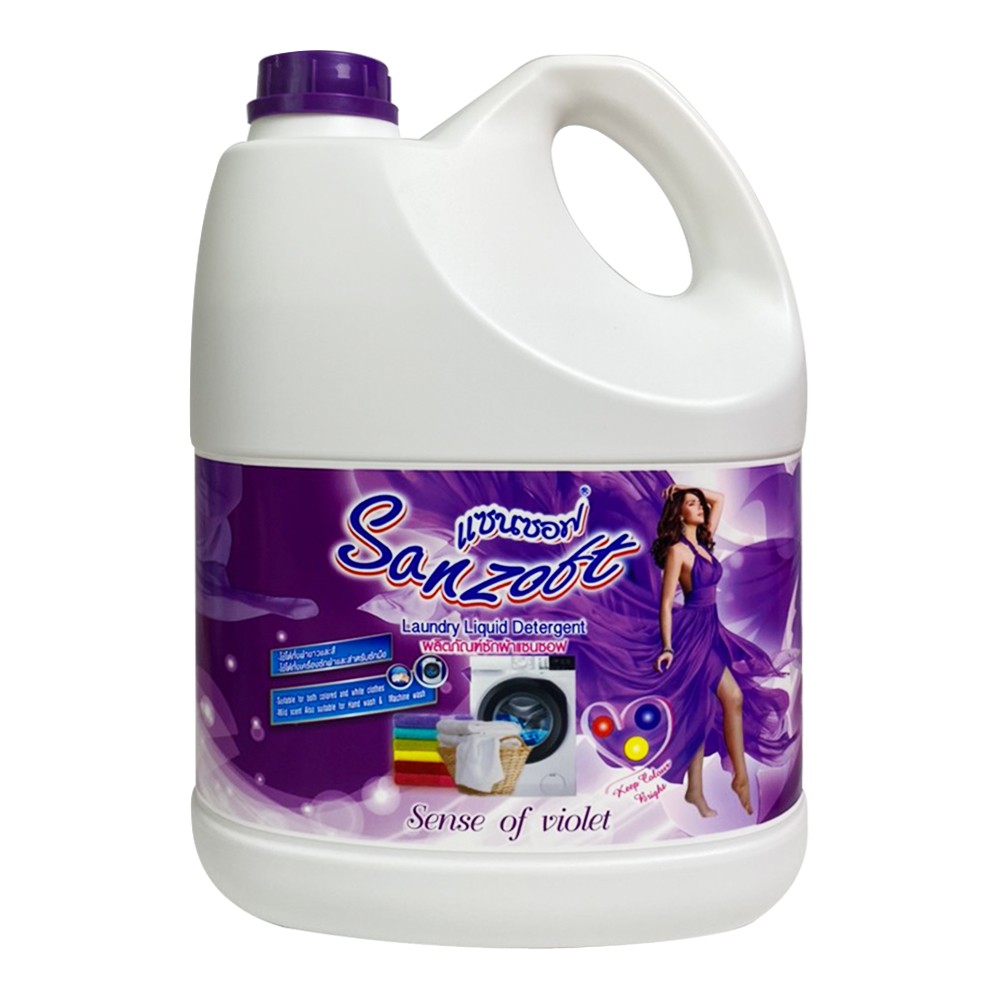 Giặt xả đậm đặc Thái Lan SANZOFT 3500ml hương hoa Violet nồng nàn - can trắng tím