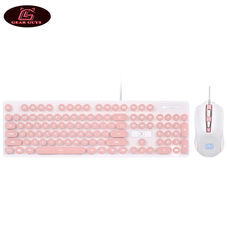Bộ bàn phím và chuột N518 màu hồng phấn màu xanh biển cao cấp có đèn LED sáng thiết kế phím tròn nổi bật