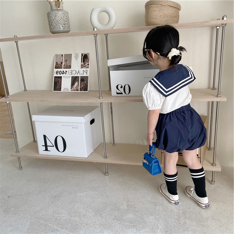Bộ Áo Sơ Mi Cổ Bẻ + Quần Dài Kiểu Hải Quân Thiết Kế Dễ Thương Cho Bé Gái