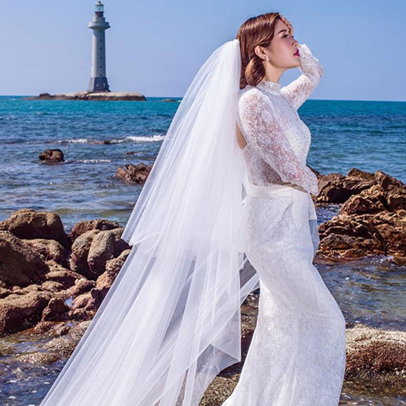 Khăn voan cô dâu thiết kế đơn giản thanh lịch thích hợp chụp ảnh chuyên nghiệp / đám cưới