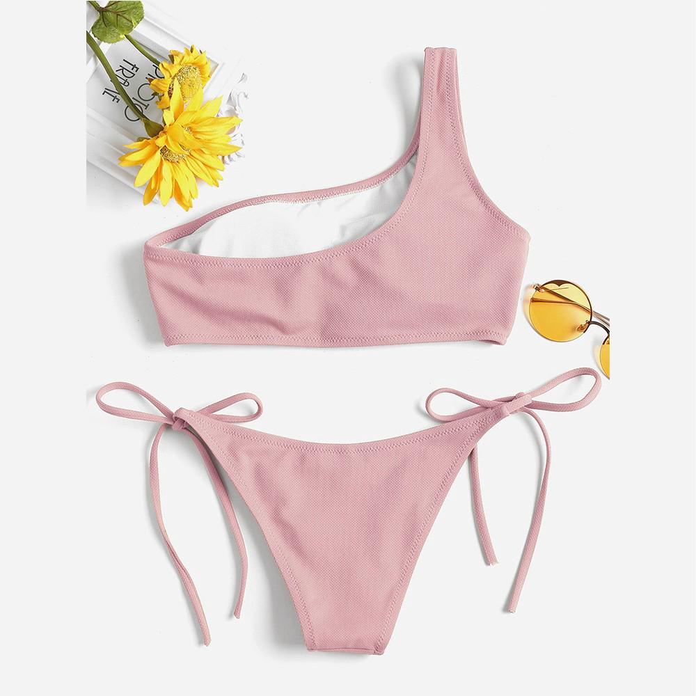 Bikini màu trơn phối dây cột quyến rũ