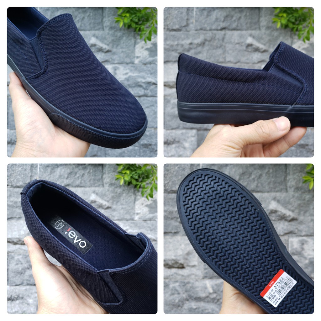 Slip on nam - Giày lười vải nam LEYO - Chất liệu vải polyester màu (đen) full và (xanh) than full - Mã SP A7522 ViP
