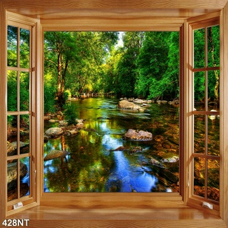 TRANH DÁN TƯỜNG 3D CỬA SỔ PHONG CẢNH ĐẸP 428NT  -  TRANH DÁN TƯỜNG HÌNH Ô CỬA SỔ NHÌN RA PHONG CẢNH