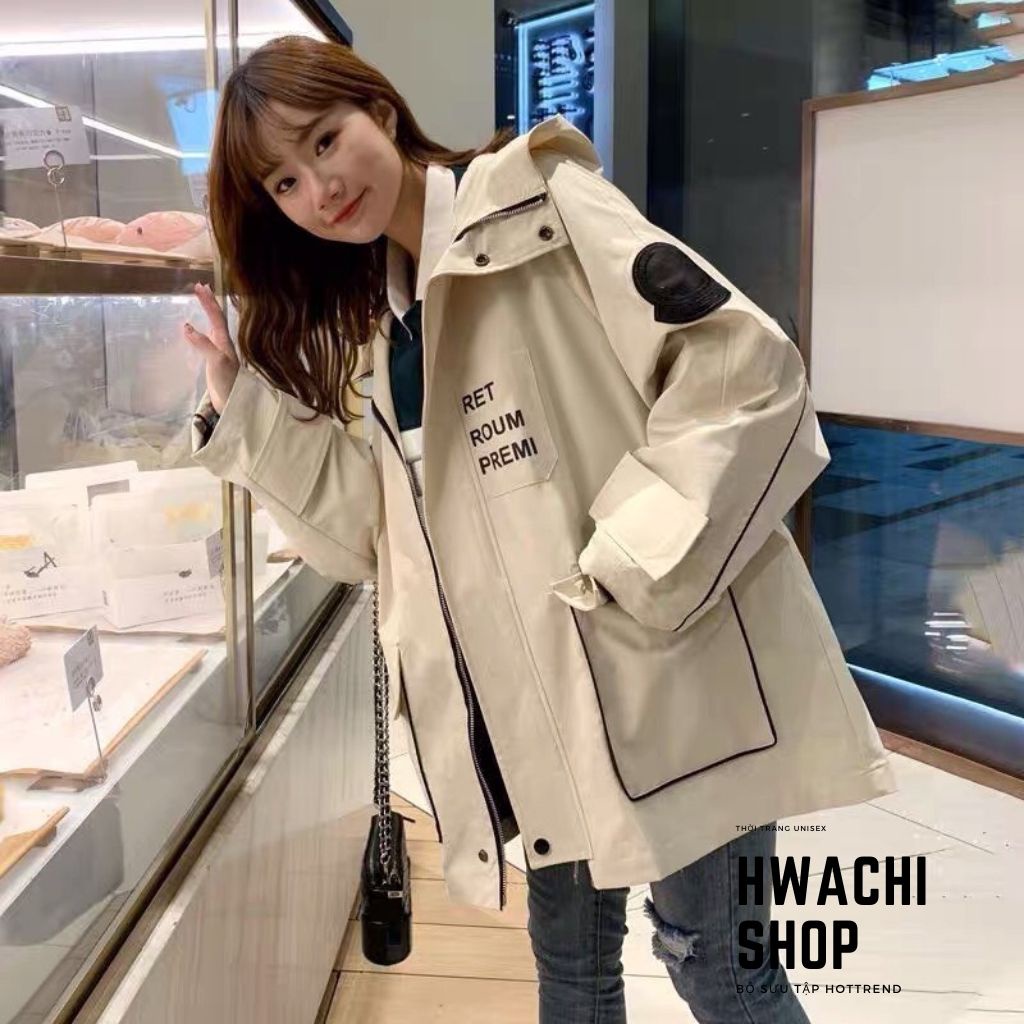 Áo khoác kaki ERT 2 lớp dáng rộng kèm mũ in chữ khóa kéo 4 màu G033 | BigBuy360 - bigbuy360.vn