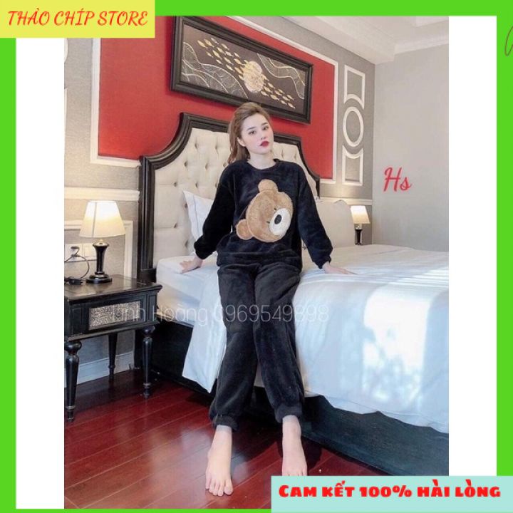 [RẺ VÔ ĐỊCH]Bộ Ngủ Nữ Lông Hình Gấu ,Họa Tiết Gấu Cực Cute Mặc Ngủ, Đi Chơi Hay Du Lịch Đều Được ,Aó Dài Tay Thêu Hình | BigBuy360 - bigbuy360.vn