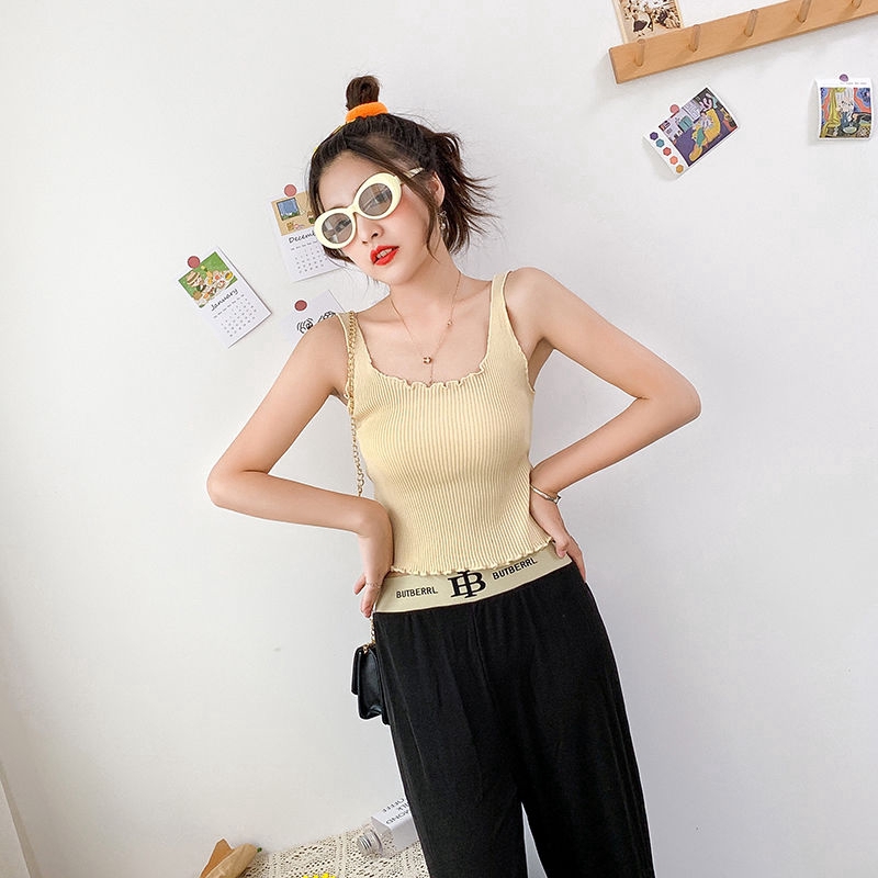 Áo Croptop Sát Nách Viền Gợn Sóng Quyến Rũ Cho Nữ