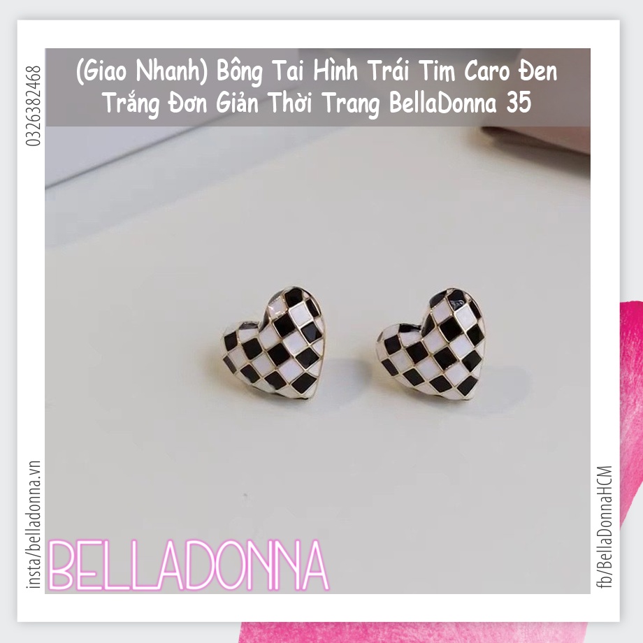 (Giao Nhanh) Bông Tai Hình Trái Tim Caro Đen Trắng Đơn Giản Thời Trang BellaDonna 35
