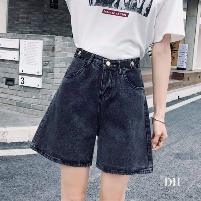 Quần short jeans cạp đinh, 2 màu xanh khói