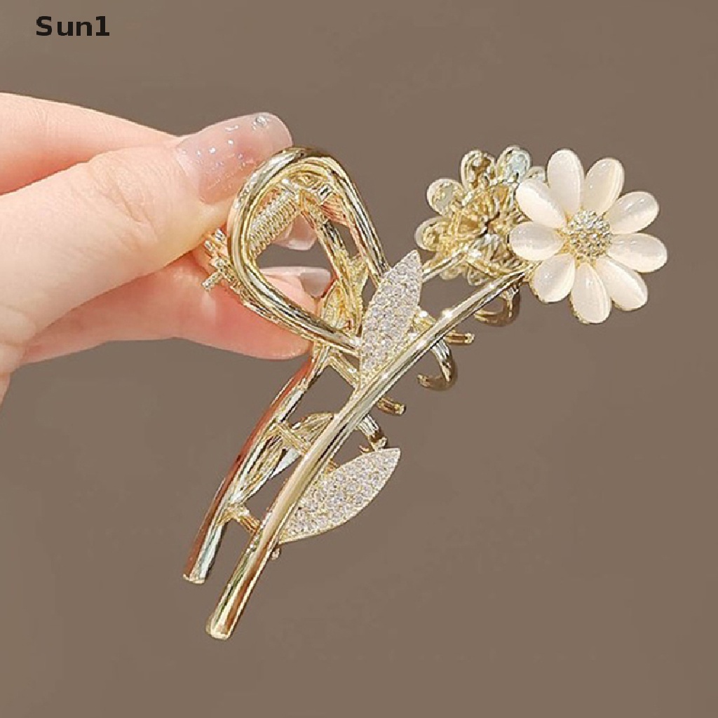 Sun1 &gt; Kẹp Tóc Hoa Cúc Càng Cua Đính Đá Pha Lê Lớn Phong Cách Vintage Dành Cho Nữ
