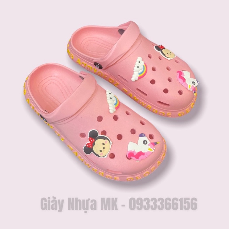 Dép sục nhựa nữ viền chữ siêu cute - Dép Cross Nữ tặng kèm 6 sticker đế đúc độn