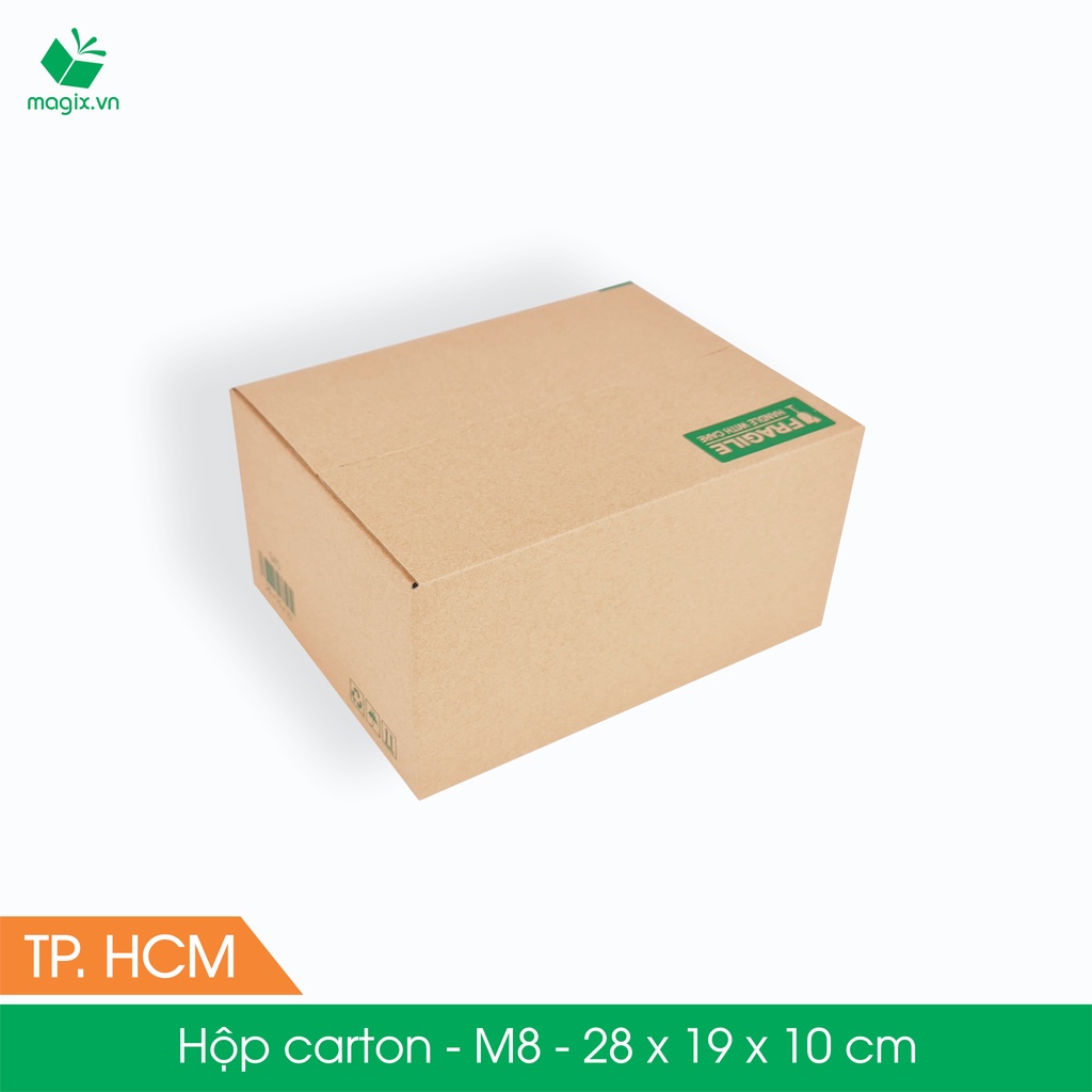 M8 - 28x19x10 cm - 100 Thùng hộp carton + tặng 50 decal HÀNG DỄ VỠ