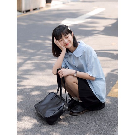 Áo sơ mi hàn quốc A.217, áo sơ mi trơn cổ bèo cộc tay hai màu cực xinh | BigBuy360 - bigbuy360.vn