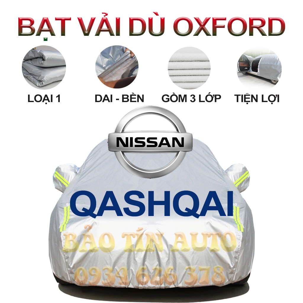 Bạt che kín bảo vệ xe ô tô Nissan Qashqai tráng bạc 3 lớp vải dù Oxford,bạt phủ trùm bảo vệ oto xe hơi