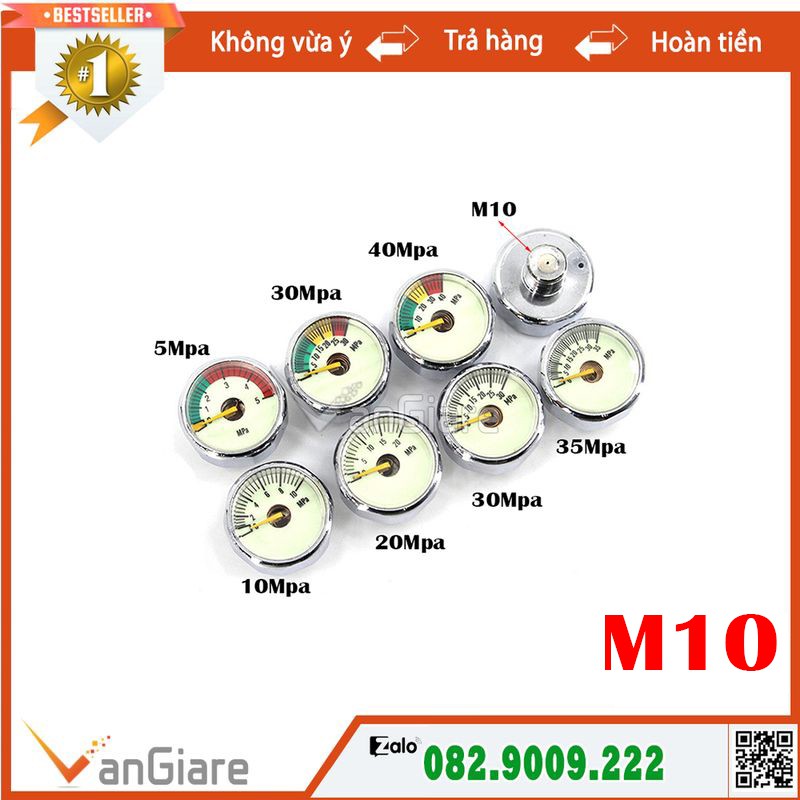 Đồng hồ đo áp suất khí nén, bơm cao áp 5Mpa, 10Mpa, 20Mpa, 30Mpa, 40Mpa - chân M8, M10