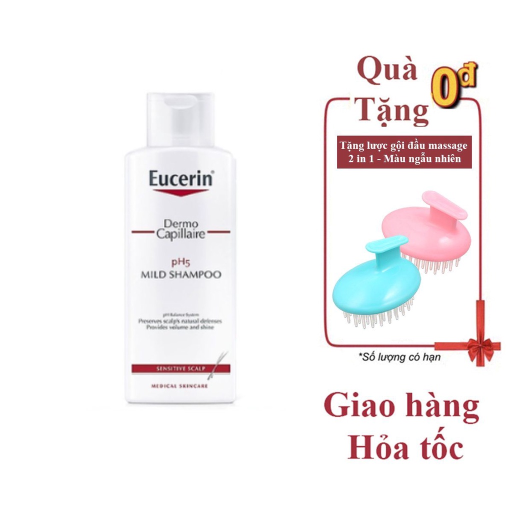 (Tặng lược gội) Dầu gội Eucerin DermoCapillaire pH5 Mild Shampoo 250ml - cho da đầu nhạy cảm