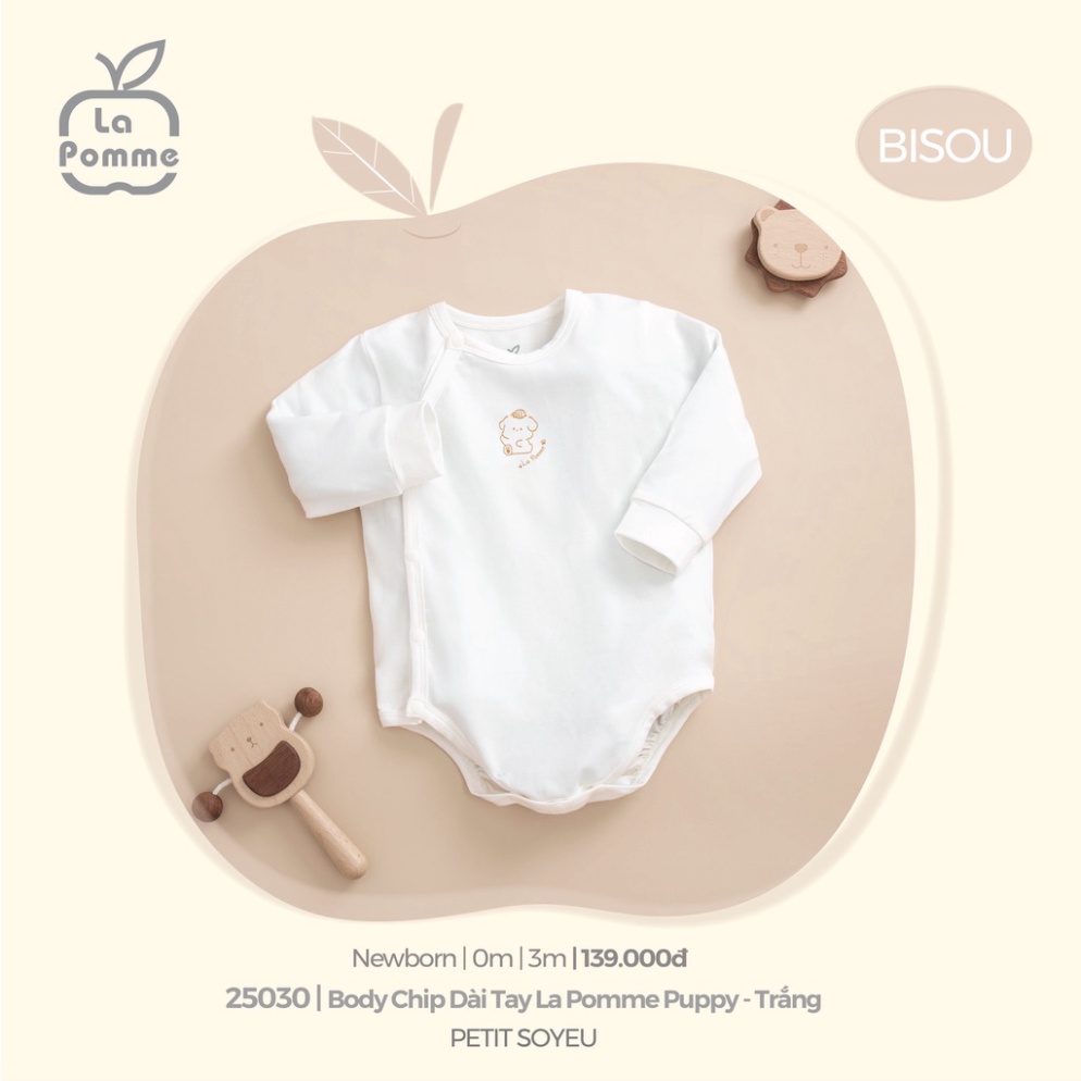 Bodychip sơ sinh dài tay hãng La Pomme - Bộ sưu tập Bisou 2022  (Mã 25030)