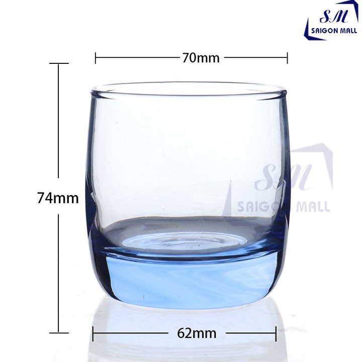 Bộ 6 ly thuỷ tinh 290ml dáng bầu suông tròn lùn ES1132B màu xanh