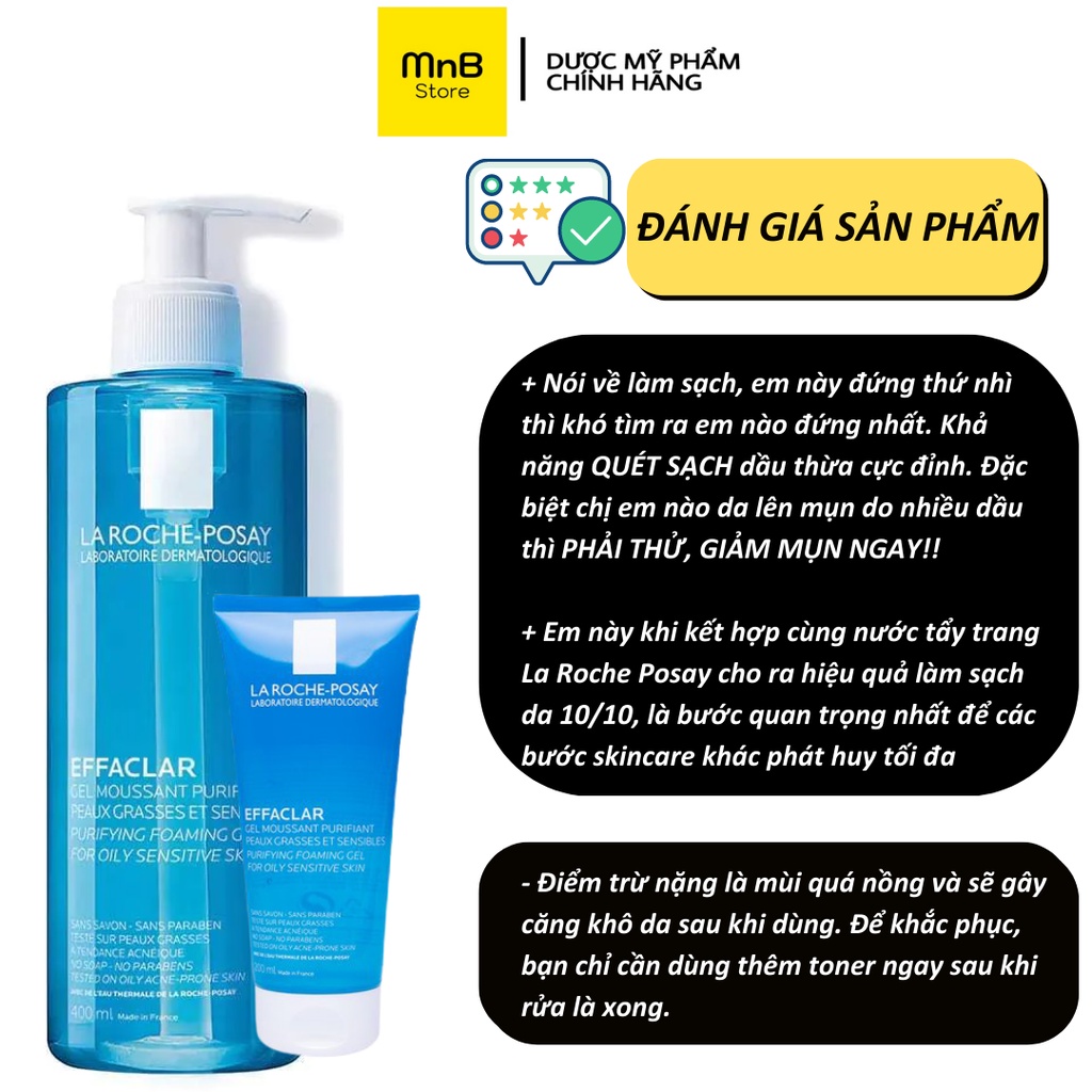 Sữa rửa mặt La Roche Posay Effaclar dạng gel cho da dầu mụn, hỗ trợ giảm mụn hiệu quả 400ml