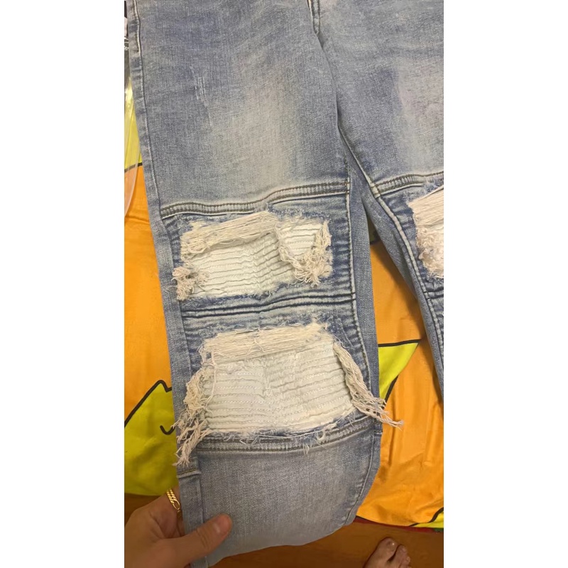 Quần jean hàng cao cấp unisex form slim fit giả rách gối phong cách đường phố