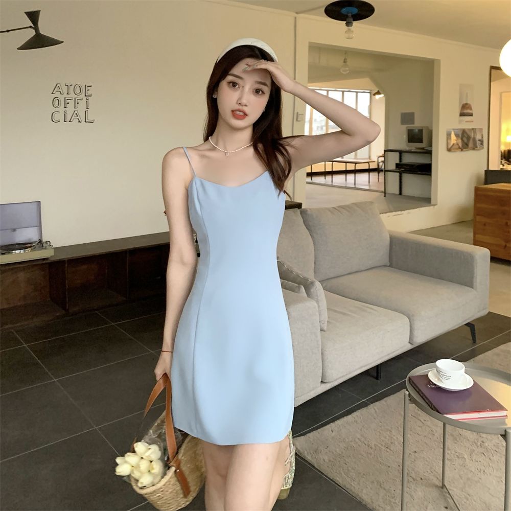 COZOKC Set Đầm Màu Sắc Xinh Xắn + Áo Khoác cardigan Ngắn Tay Thời Trang Cho Nữ