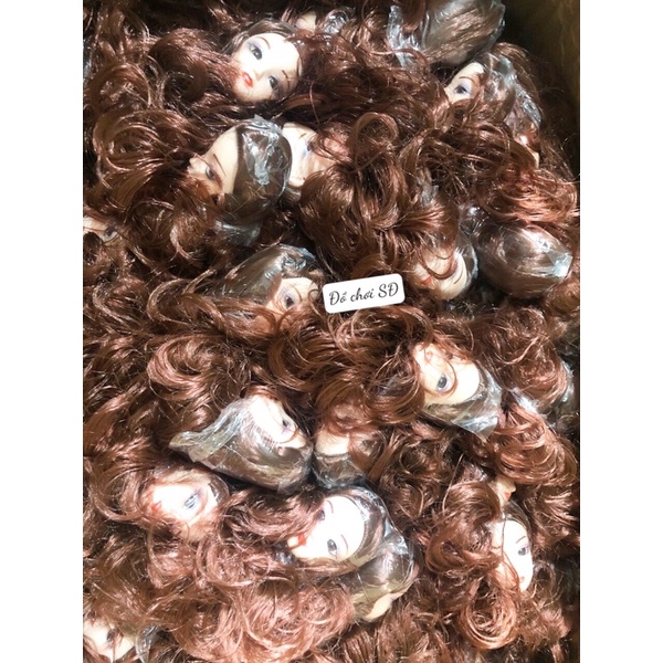 Đầu búp bê mắt 3D tóc nâu