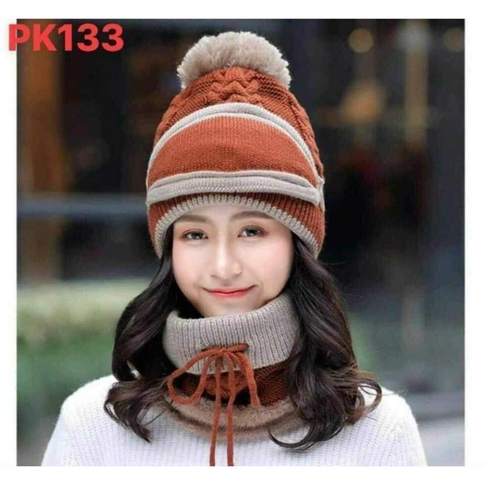 Set khăn mũ khẩu trang khăn 3 in 1 cho nữ