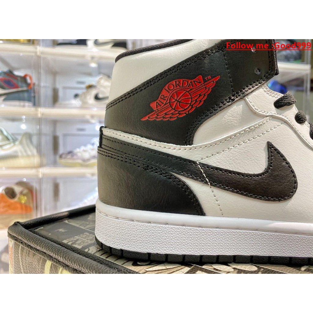 (Good999)   Air Jordan 1 Mid White Black Red Black and white reverse