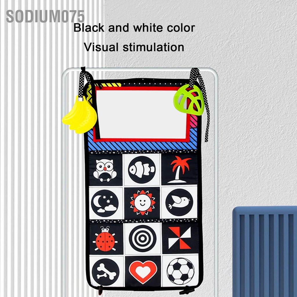 Sodium075 Sách vải mềm dành cho bé có độ tương phản cao với Gương thời gian nằm sấp trẻ sơ sinh chập chững biết đi