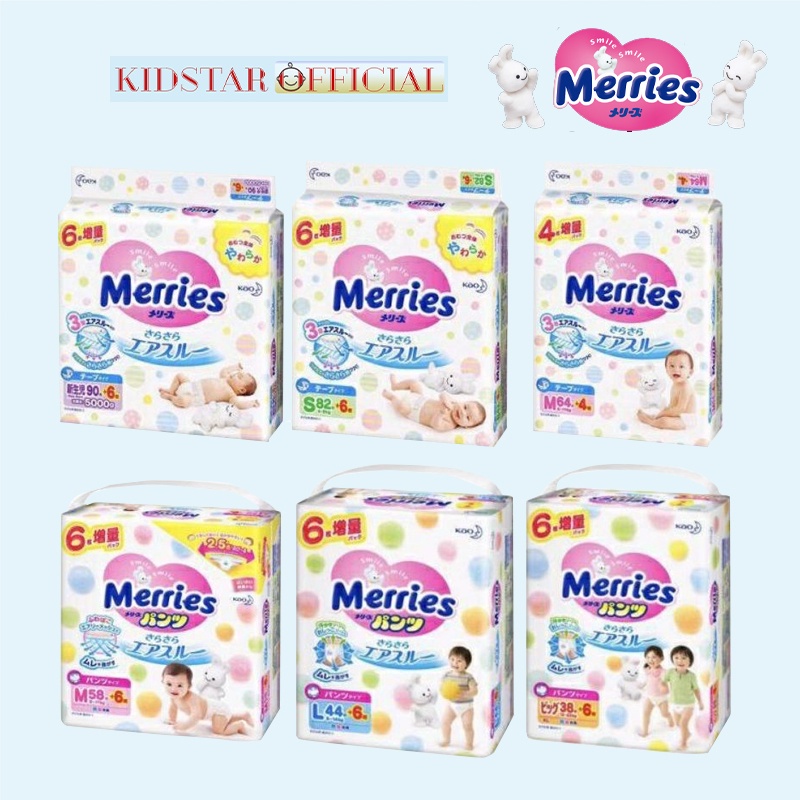Bỉm Dán Merries quần miếng Nội Địa Nhật ss2 - 96 miếng cho bé sơ sinh đến 28 kg