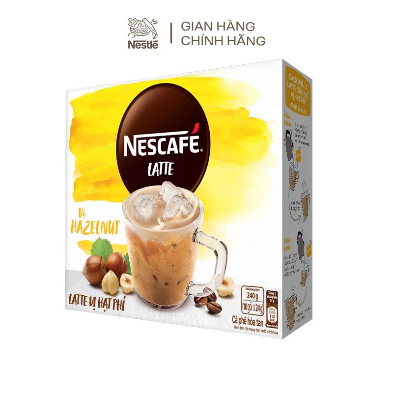 Combo 3 hộp Cà phê sữa hạt NESCAFÉ Latte vị Hạt Phỉ BAO BÌ MỚI (10 gói x 24g)